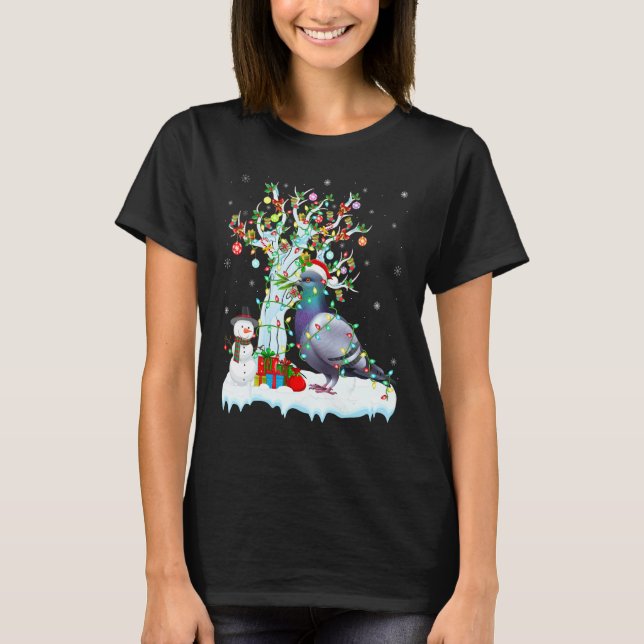 Camiseta Funny Dove Bird Xmas Tree iluminando Santa Hat Dov (Anverso)