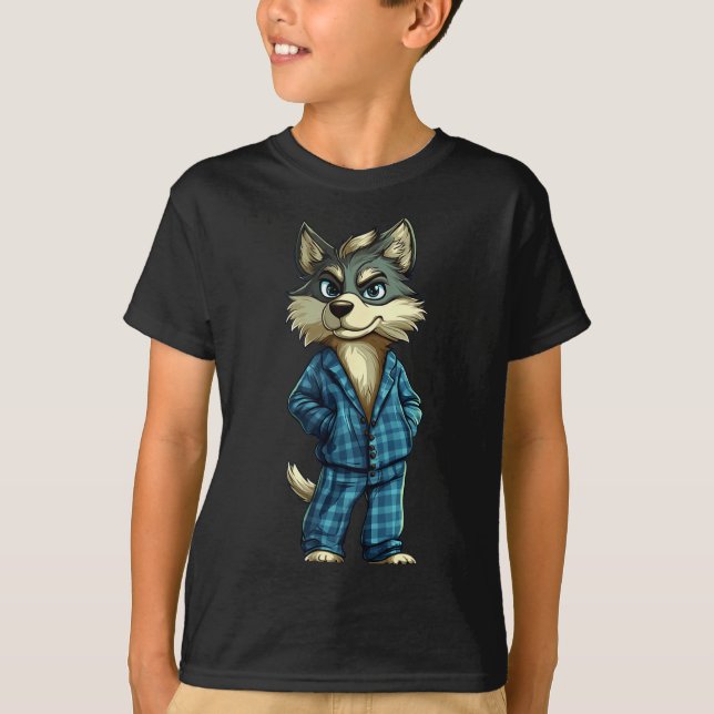 Camiseta Funny Dreamy Wolf In Pajama Outfit For Sleepy Boys (Anverso)