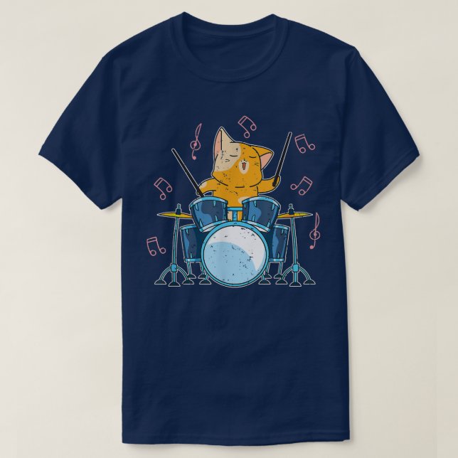 Camiseta Funny Drummer Cat Percussion Music Drum Set Drumme (Diseño del anverso)