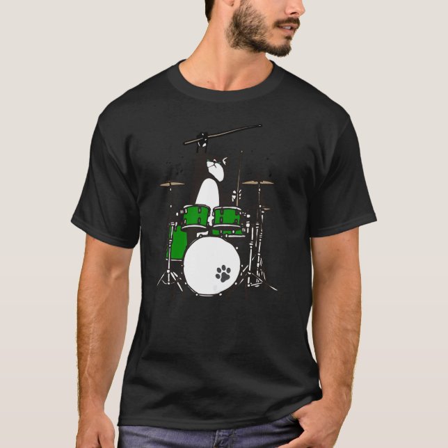 Camiseta Funny Drummer Cat Playing Drums Musician Cat Shirt (Anverso)