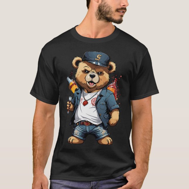 Camiseta Funny Drunken Rocker Teddy Bear (Anverso)