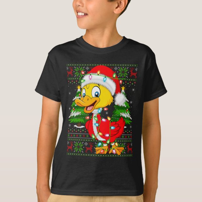 Camiseta Funny Duck Christmas Lights Santa Costume Ugly Xma (Anverso)