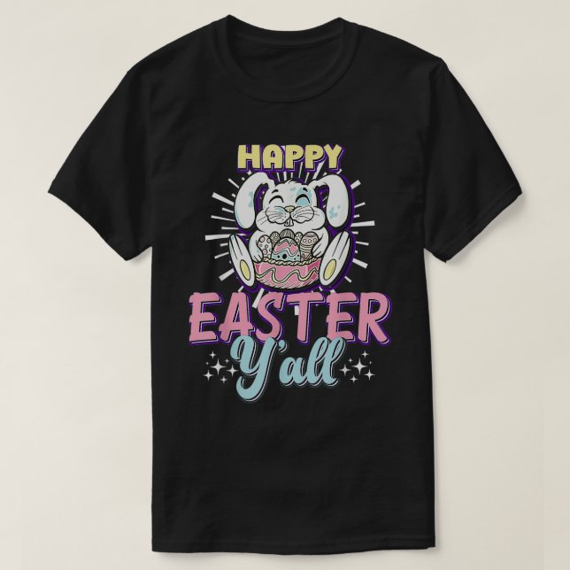 Camiseta Funny Easter Bunny Happy Easter Y'all Eggs Basket  (Diseño del anverso)