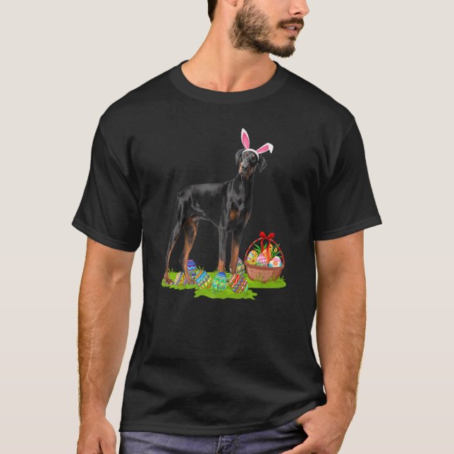 Camiseta Funny Easter Egg Hung Bunny Doberman Pinscher D (Anverso)