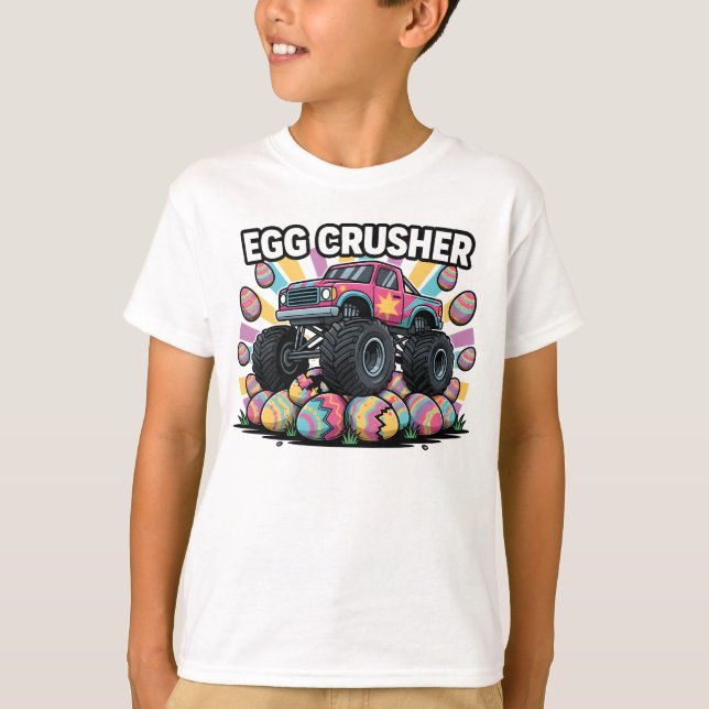 Camiseta Funny Easter Monster Truck Egg Crusher Pun Boys (Anverso)