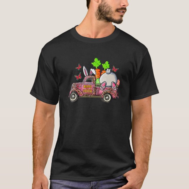 Camiseta Funny Easter Pickup Truck Leopard Happy Easter Day (Anverso)
