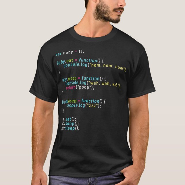 Camiseta Funny Eat Poop Sleep Baby Coding  in javascript  (Anverso)