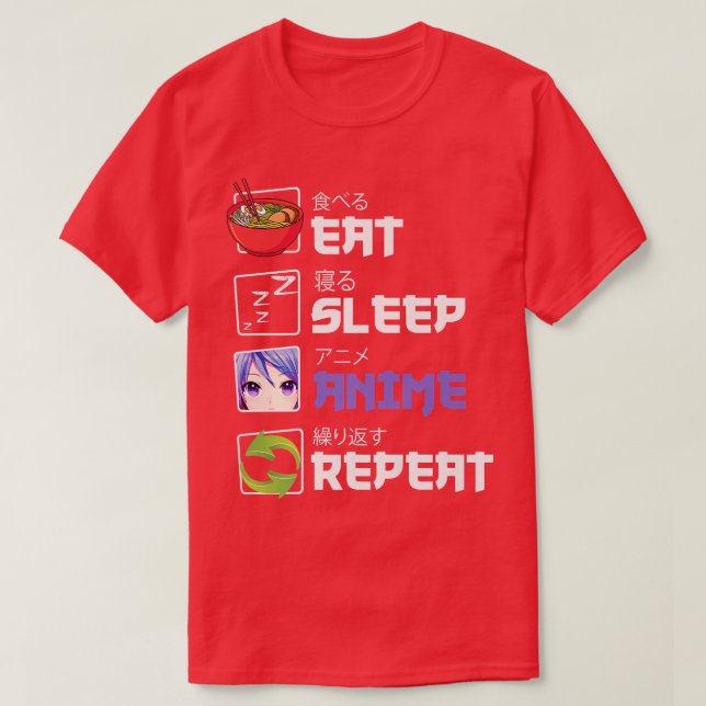 Camiseta Funny  Eat Sleep Anime Repeat Anime Japan Manga Gi (Diseño del anverso)