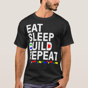 Camiseta Funny Eat Sleep Build Gift Men Women Cool Blocks B