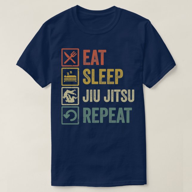 Camiseta Funny Eat Sleep Jiu jitsu Repeat Distressed Retro  (Diseño del anverso)