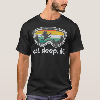 Camiseta Funny Eat Sleep Ski Mountain Resort Skiing Retro S