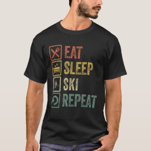 Camiseta Funny Eat Sleep Ski Repetir Esquiadores Retro Vint