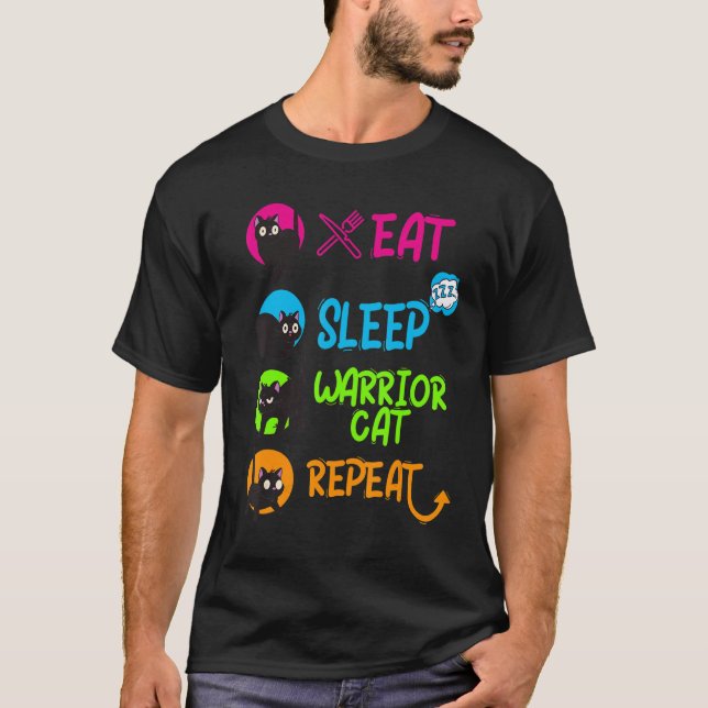Camiseta Funny Eat Sleep Warrior Cat Repeat Cool Cat Design (Anverso)