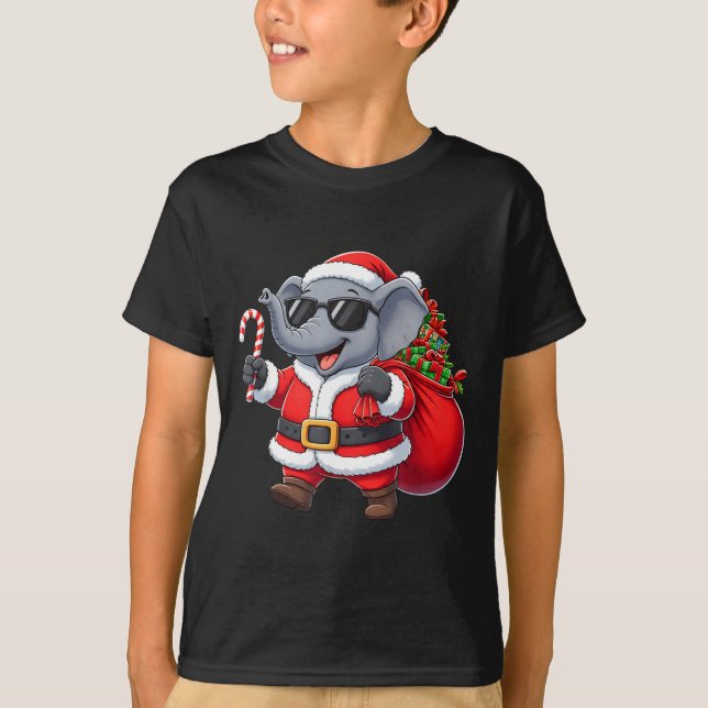 Camiseta Funny Elephant Christmas Santa Outfit Xmas Boys Gi (Anverso)