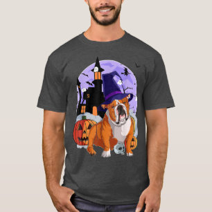 Camiseta Funny English Bulldog Dog Halloween Witch Pumpkin 