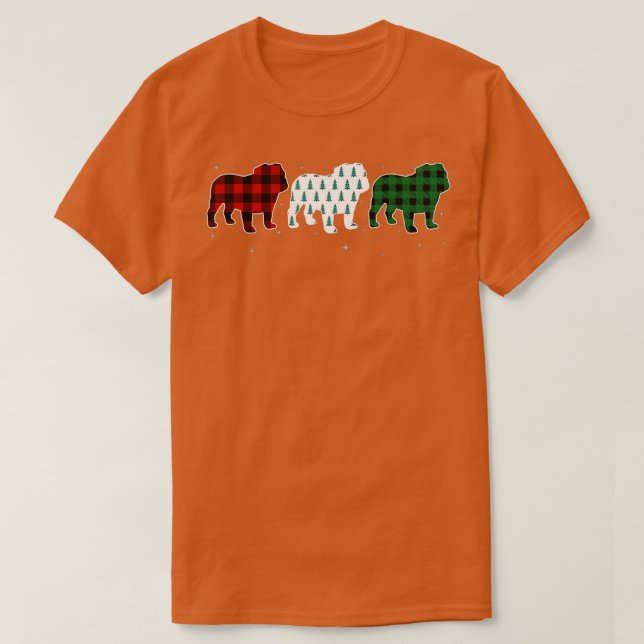 Camiseta Funny English Bulldog Red Plaid Christmas Tree Dog (Diseño del anverso)