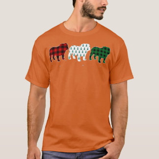 Camiseta Funny English Bulldog Red Plaid Christmas Tree Dog