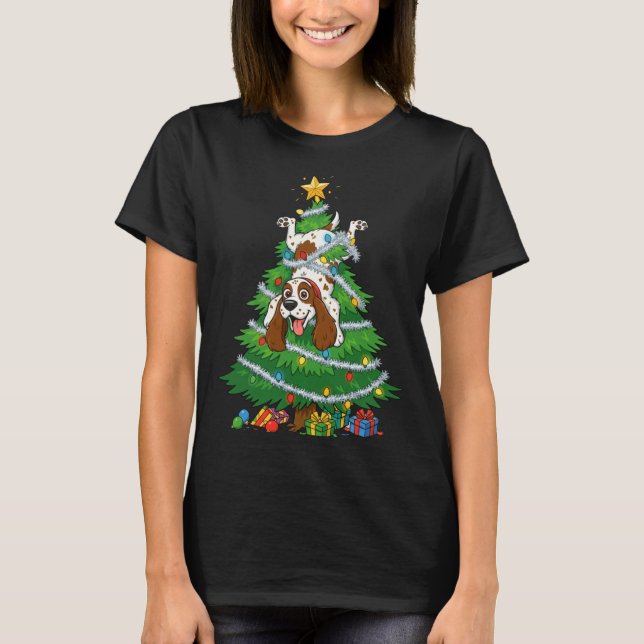 Camiseta Funny English Springer Spaniel Dog Christmas Tree  (Anverso)