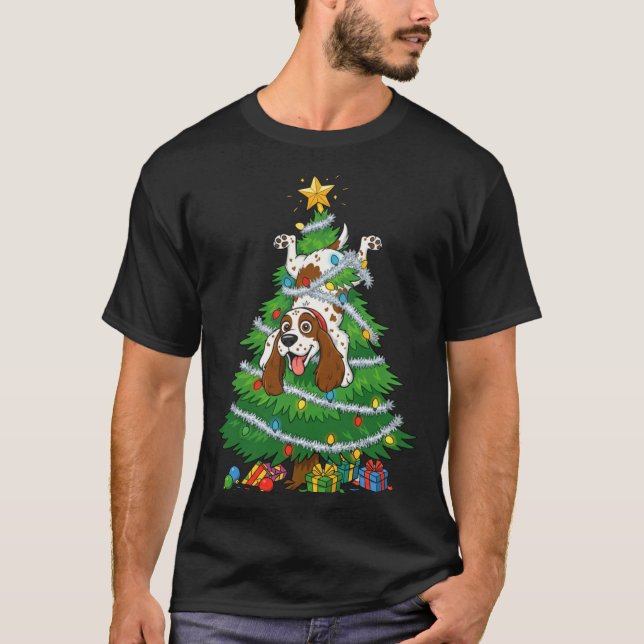 Camiseta Funny English Springer Spaniel Dog Christmas Tree  (Anverso)
