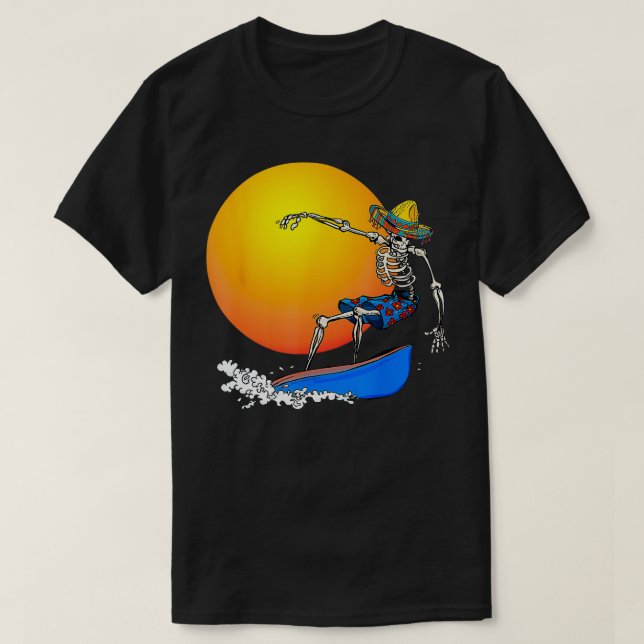 Camiseta Funny Esqueleto Mexicano de Surf Sombrero (Diseño del anverso)