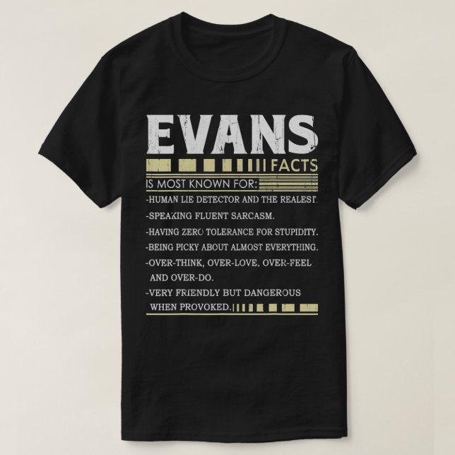 Camiseta Funny Evans FACTS Gift  Evans Name  (Diseño del anverso)