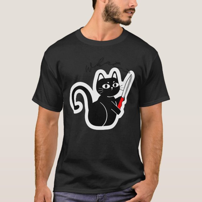 Camiseta Funny Evil Cat with Knife – Dark Humor Design (Anverso)