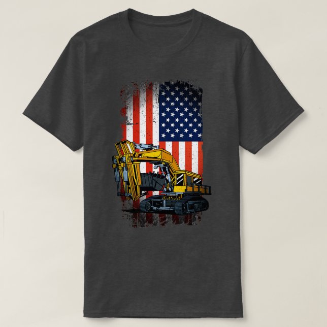 Camiseta Funny Excavator Heavy Machinery Bandera de Estados (Diseño del anverso)