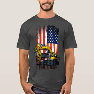 Camiseta Funny Excavator Heavy Machinery Bandera de Estados
