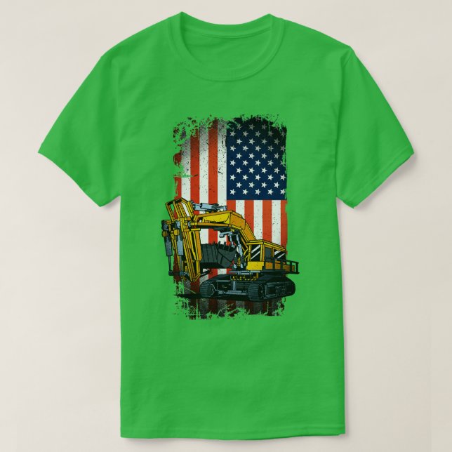 Camiseta Funny Excavator Heavy Machinery US Flag 1 (Diseño del anverso)