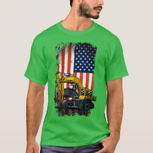 Camiseta Funny Excavator Heavy Machinery US Flag 1