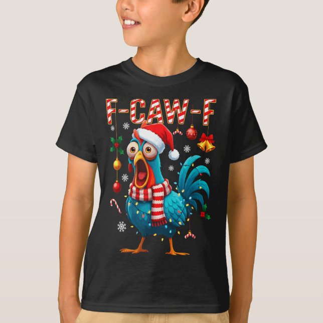 Camiseta Funny F-caw-f Christmas Chicken Xmas Lights Santa  (Anverso)