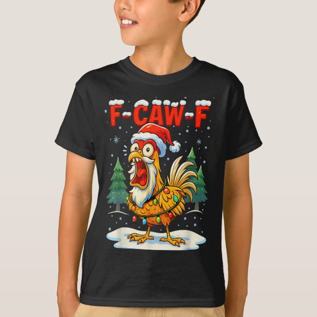 Camiseta Funny F-caw-f Christmas Chicken Xmas Lights Santa  (Anverso)