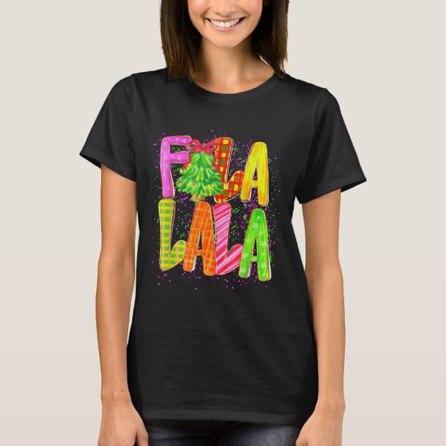 Camiseta Funny Fa La La Coquette Bow Checkered Christmas Tr (Anverso)
