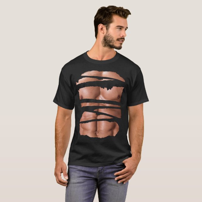 Camiseta Funny Fake Muscles Fitness Model Chest Six Pack Ab (Anverso completo)
