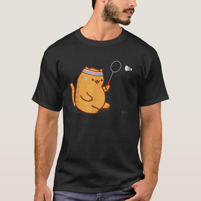 Camiseta Funny Fat Cat Playing Badminton  (Anverso)