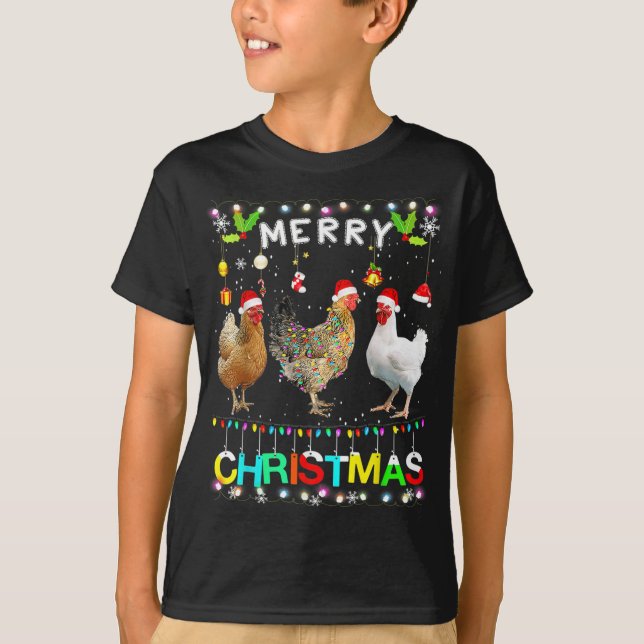 Camiseta Funny Feliz Navidad Pollo Santa Hat Encendido Xma (Anverso)