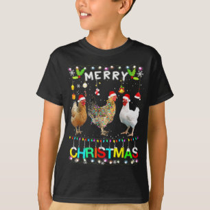 Camiseta Funny Feliz Navidad Pollo Santa Hat Encendido Xma