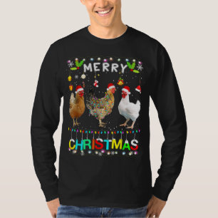 Camiseta Funny Feliz Navidad Pollo Santa Hat Encendido Xma