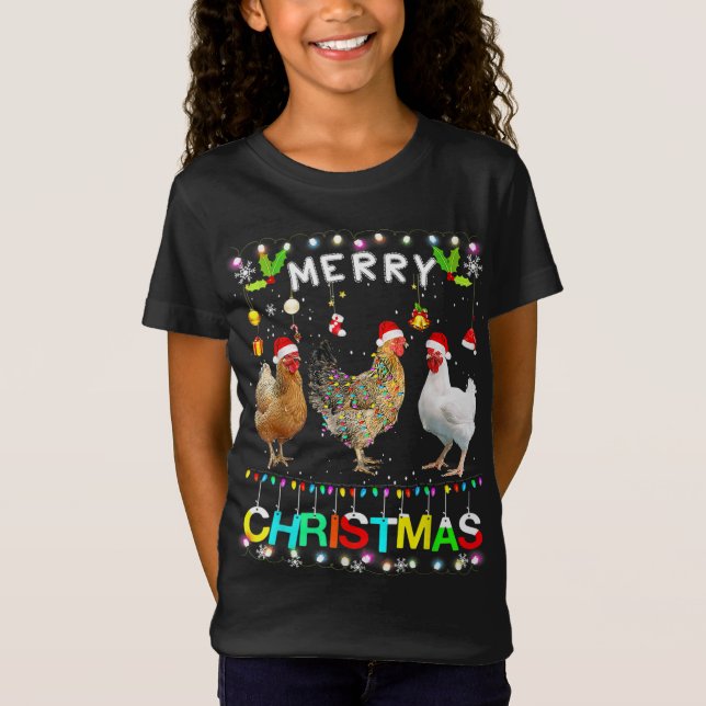 Camiseta Funny Feliz Navidad Pollo Santa Hat Encendido Xma (Anverso)