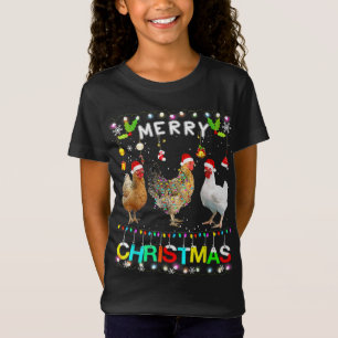 Camiseta Funny Feliz Navidad Pollo Santa Hat Encendido Xma