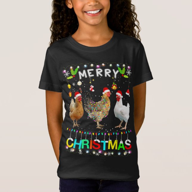 Camiseta Funny Feliz Navidad Pollo Santa Hat Encendido Xma (Anverso)