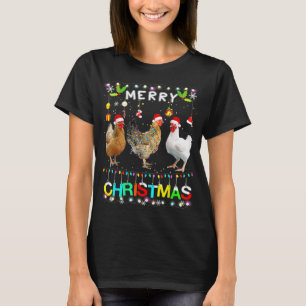 Camiseta Funny Feliz Navidad Pollo Santa Hat Encendido Xma