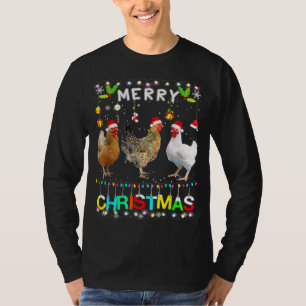 Camiseta Funny Feliz Navidad Pollo Santa Hat Encendido Xma