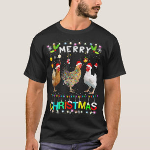 Camiseta Funny Feliz Navidad Pollo Santa Hat Encendido Xma