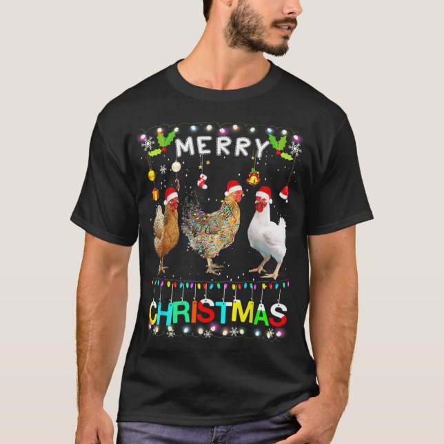 Camiseta Funny Feliz Navidad Pollo Santa Hat Encendido Xma (Anverso)
