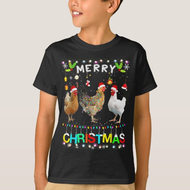 Camiseta Funny Feliz Navidad Pollo Santa Hat Encendido Xma (Anverso)