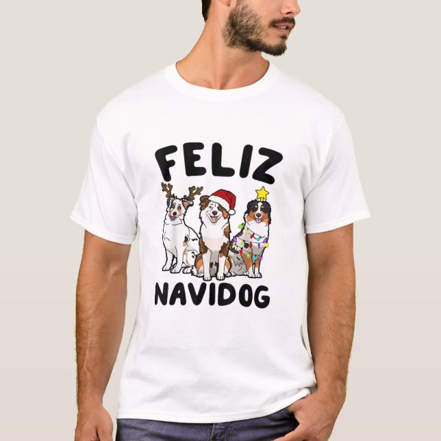 Camiseta Funny Feliz Navidog Australian Shepherd lover (Anverso)