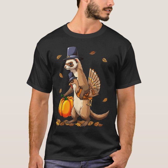 Camiseta Funny Ferret Turkey Pumpkin Thanksgiving Gift Men  (Anverso)