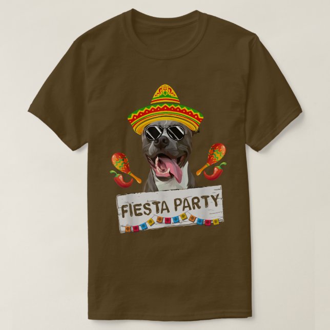 Camiseta Funny Fiesta Cute Pit Bulldog con Sombrero (Diseño del anverso)
