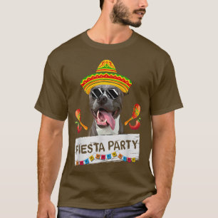 Camiseta Funny Fiesta Cute Pit Bulldog con Sombrero